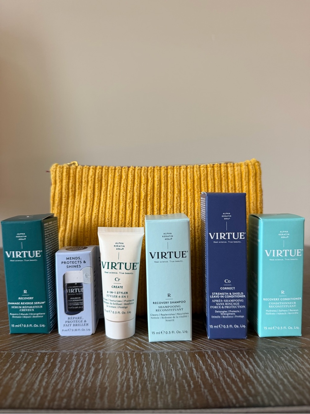 New 7 piece Virtue haircare set with bag